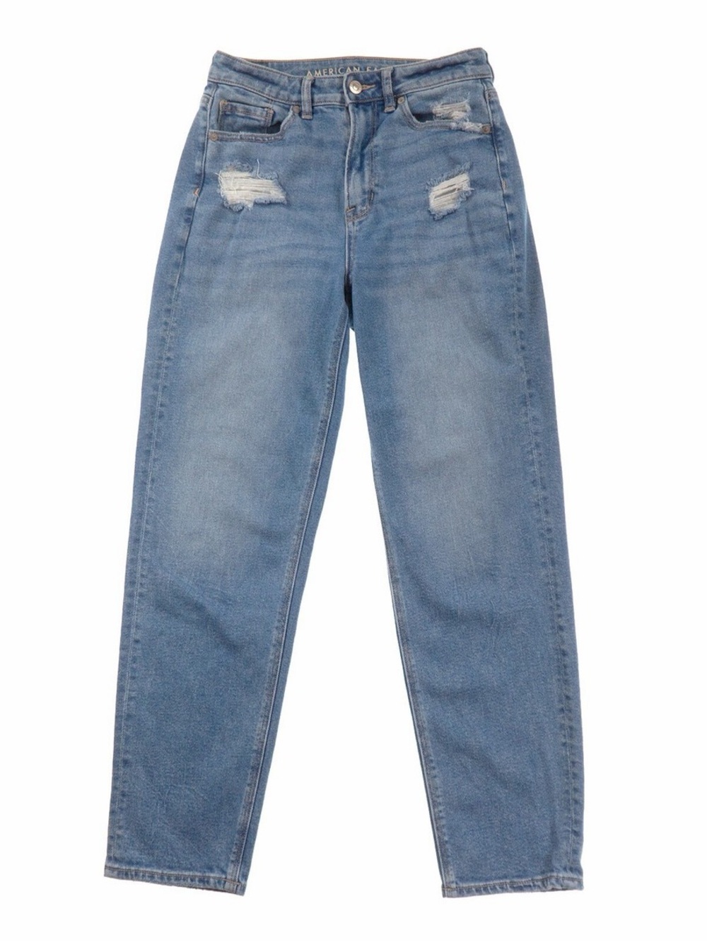 American Eagle Mom Jeans, Distressed Denim, Sz 2 Long